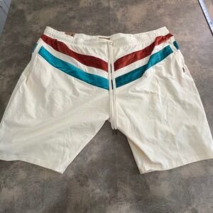 Makobi Shorts Mens 6XB Natural Chevron Striped Drawstring Velour Trim Athleisure